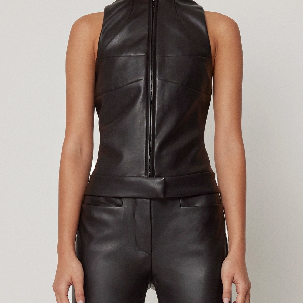 KHY by Kylie Jenner Size Medium Black Faux Leather Zip Up Tank NWT